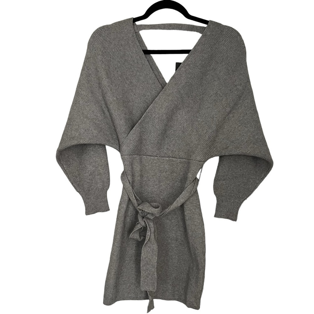 Forever 21 Knit Wrap Tie Dress Heather Grey Size Small Knit Sweater Dress  New